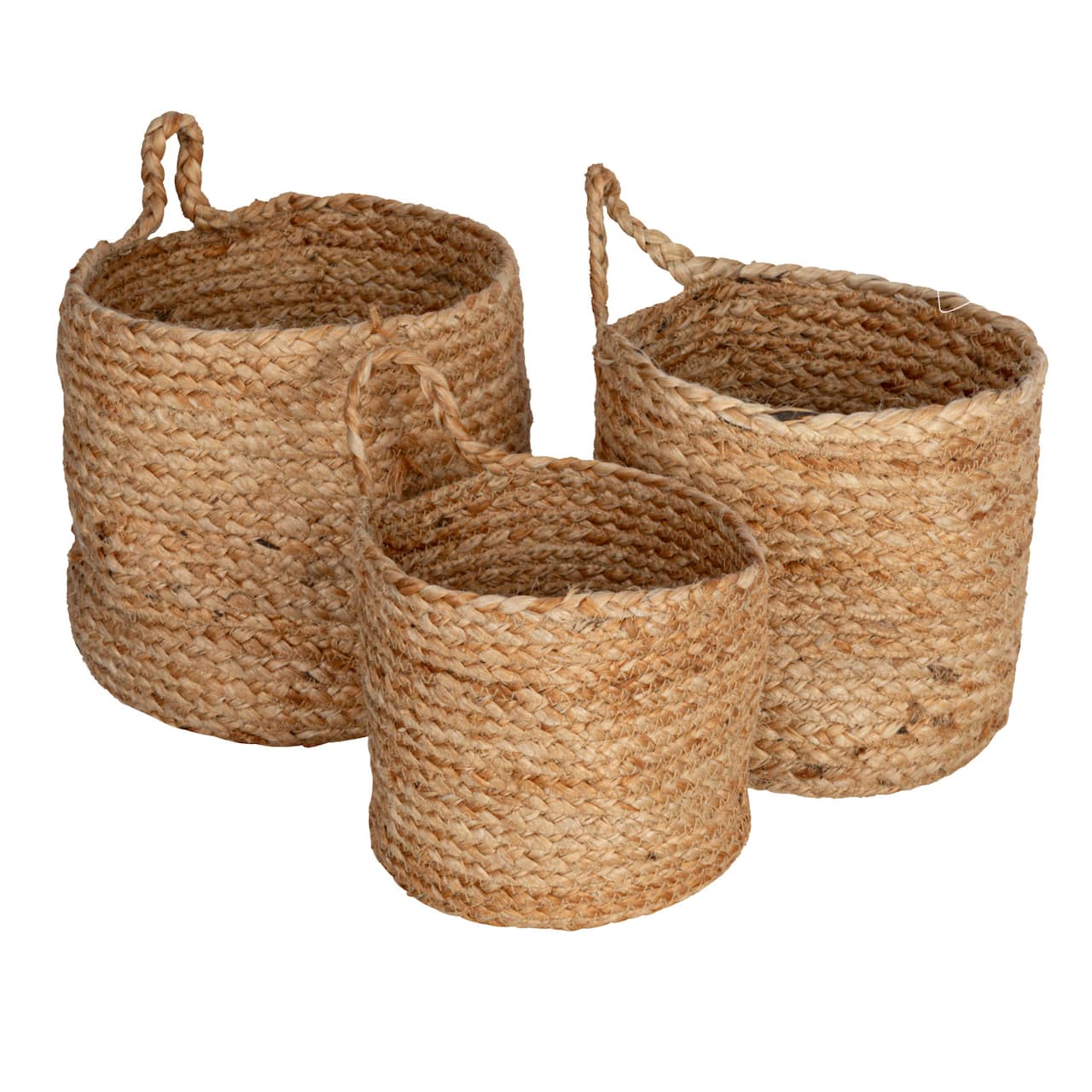 Hello Honey® Natural Round Braided Jute Nesting Baskets with Handles Set